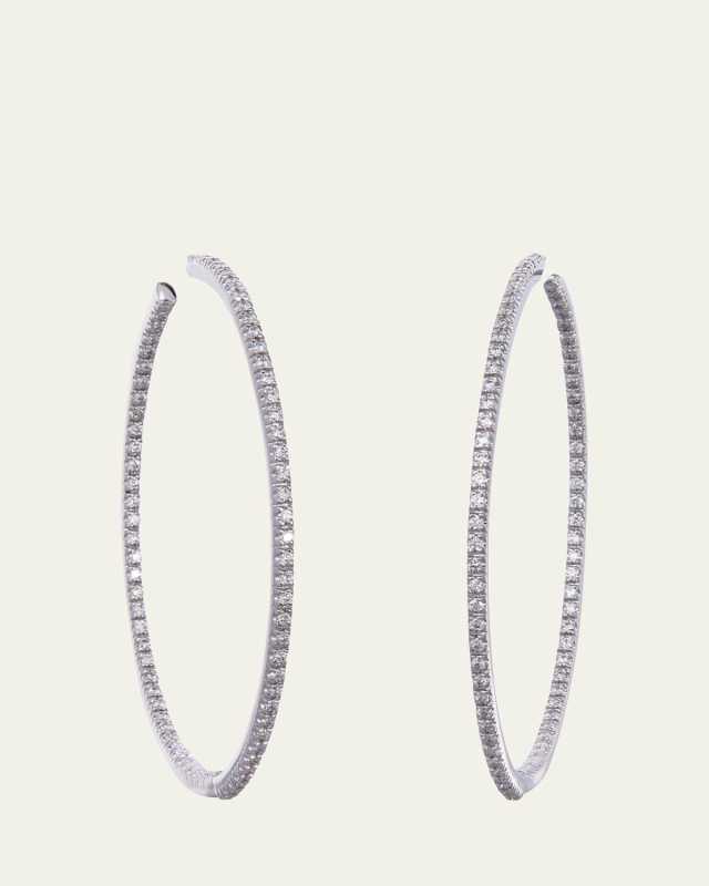 18K White Gold Perfect Hoop Earrings with Diamonds